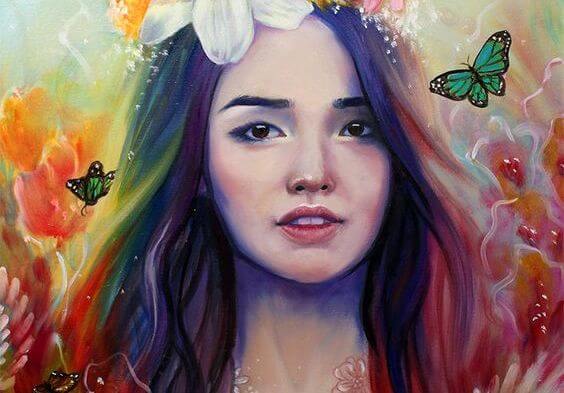 虹色の髪の少女と蝶