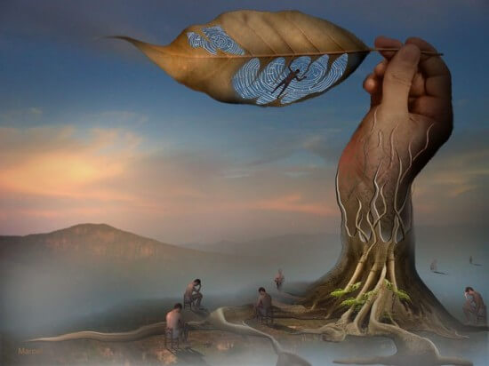 手でできた木と人間