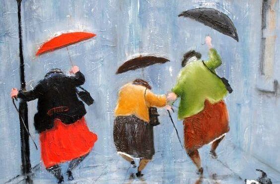 雨の中の3人の老婦人