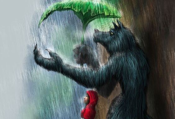 赤ずきんをかばう狼