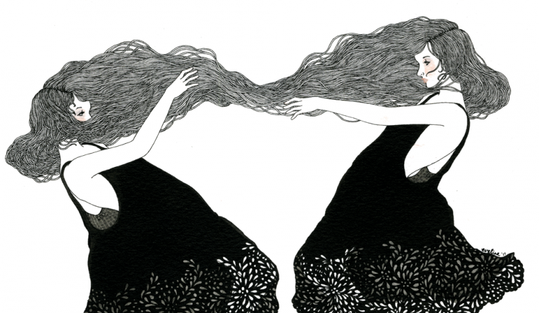 髪の毛で繋がった二人