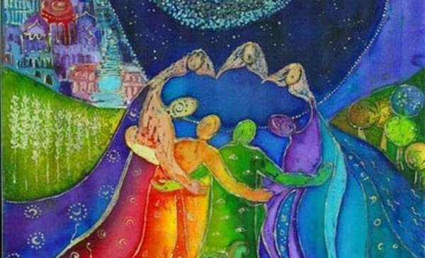 肩を組む色とりどりの人々