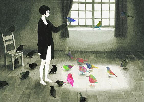 鳥と女性