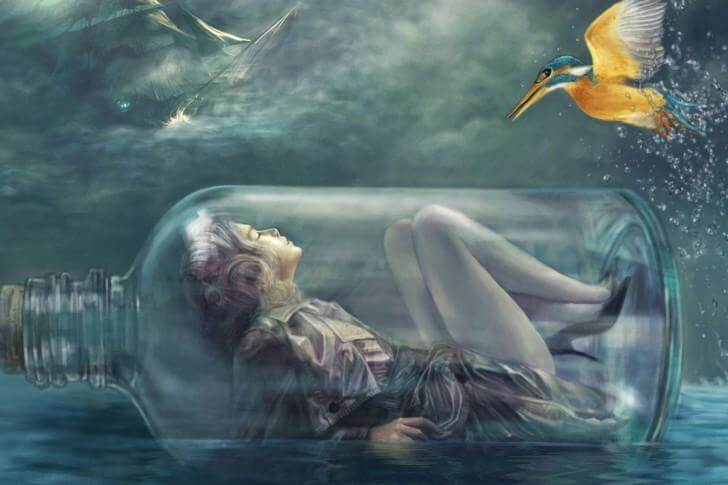 ボトルの中の少女と鳥