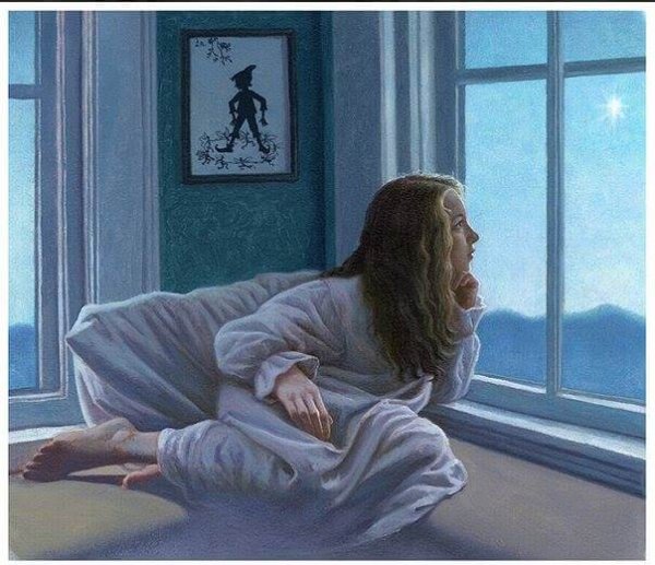 夜星を眺める女性