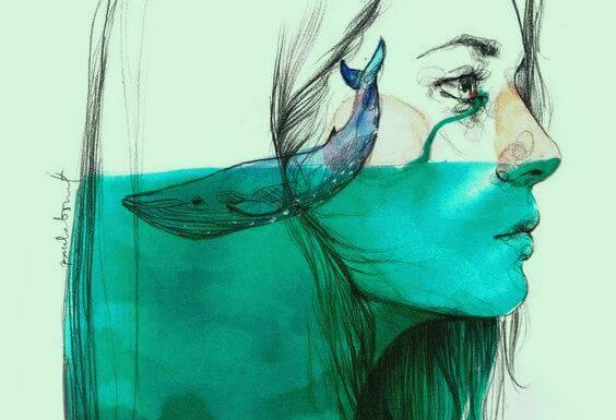 女性の頭の中のクジラ