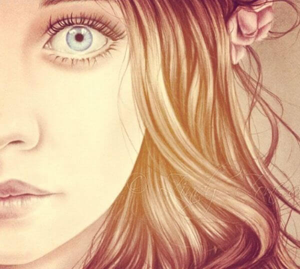 花を髪に差した女性