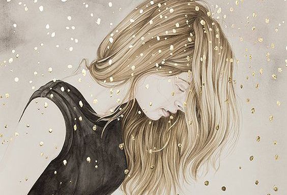 地面を見つめる女性