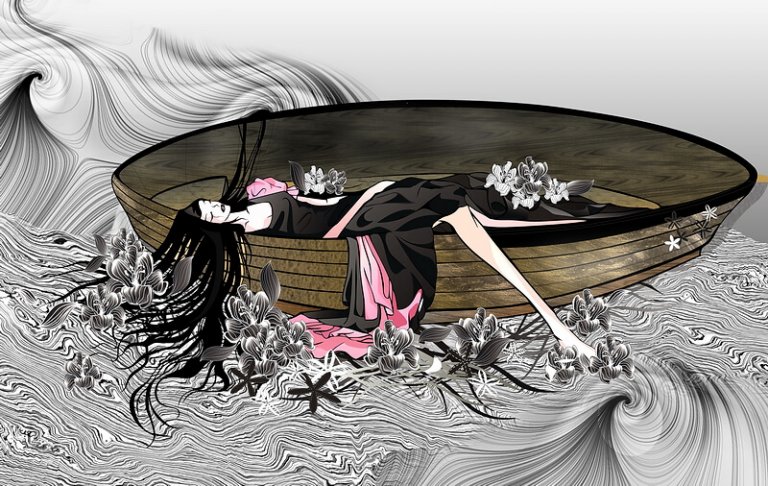 カヌーで眠る女性