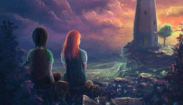 灯台を見つめる二人