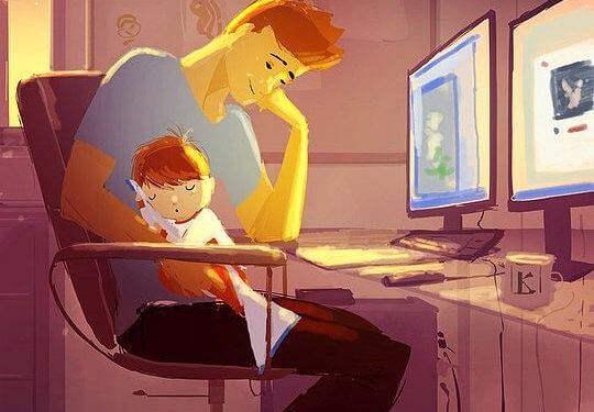 子供の世話をする父親
