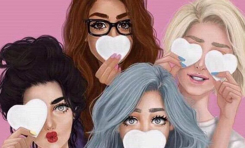 ハートを手にする4人の女性