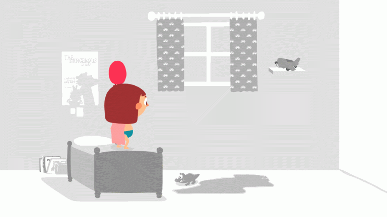 灰色の部屋にいる子供