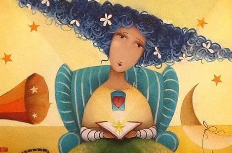 星が入った本を持った女性