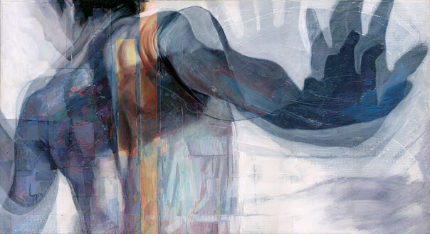 後ろに手をかざす男性