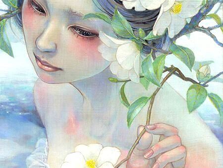 白い花を引き寄せる少女