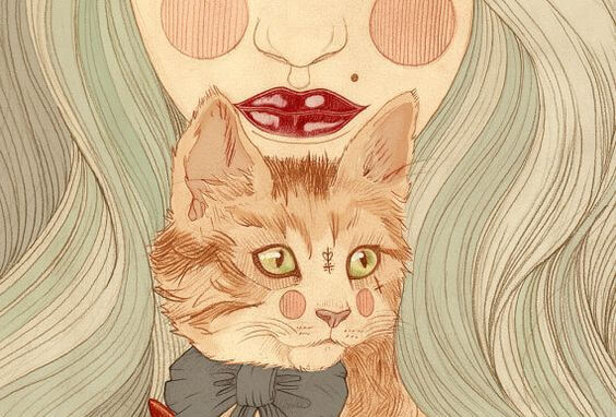 猫と女性