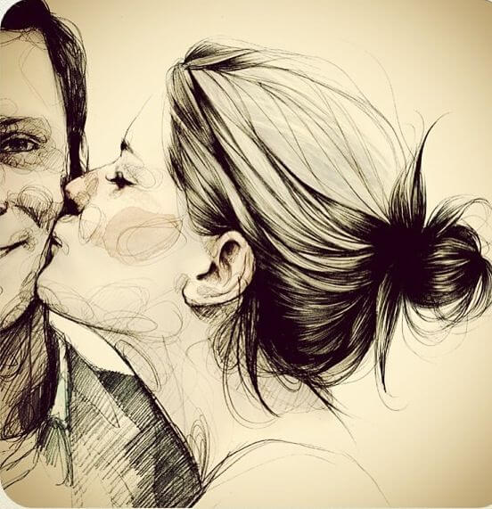 ほほにキスする女性