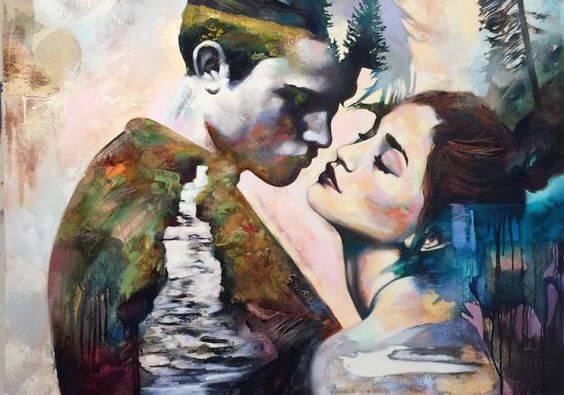 女性とキスしようとする男性