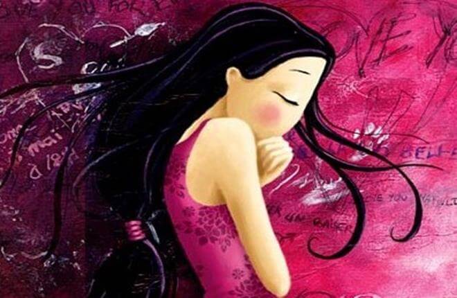 ピンクの背景に横たわる女性