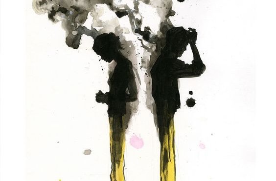 背を向けあう二人