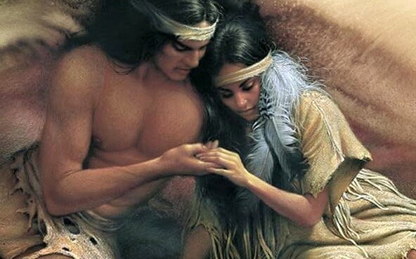 手を取り合うネイティブアメリカンのカップル