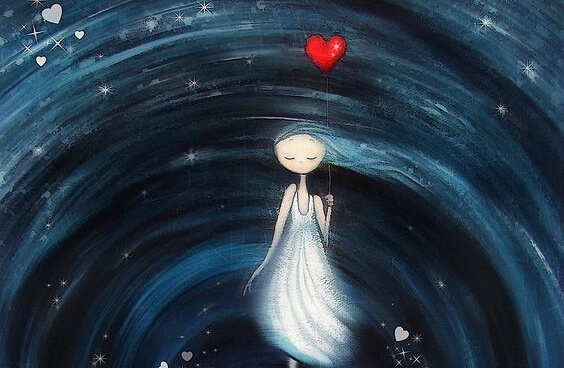 宇宙で風船を持つ少女