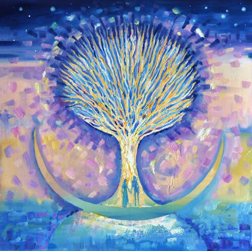 月と木の下の二人