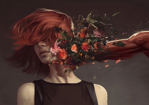 女性を殴る花の腕