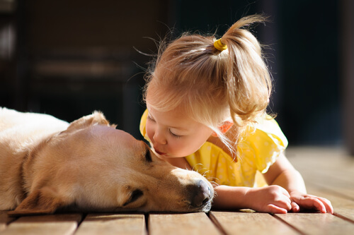 犬にキスする少女