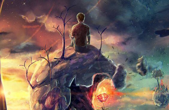 岩にたたずむ男性