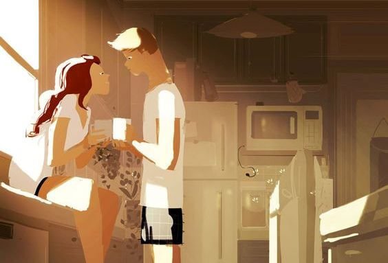 キッチンでくつろぐカップル