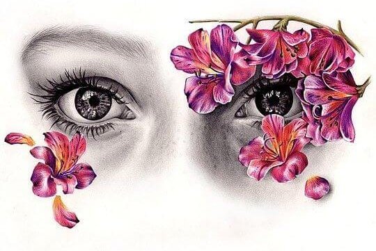 目の周りに映る花