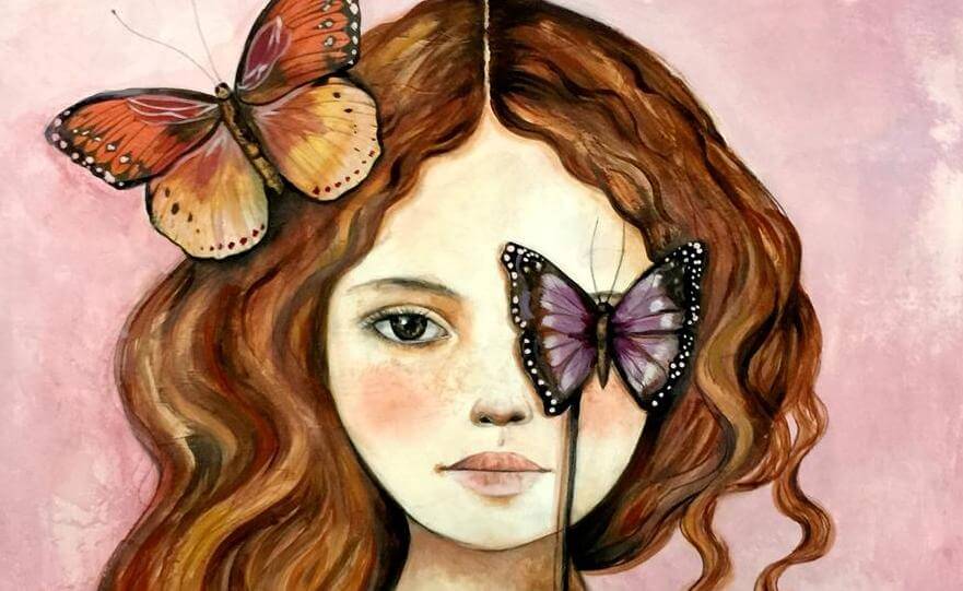 蝶で片目を隠す女の子