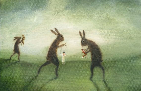 操り人形を持つウサギ