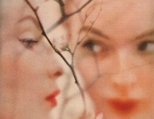 木の枝と女性の顔