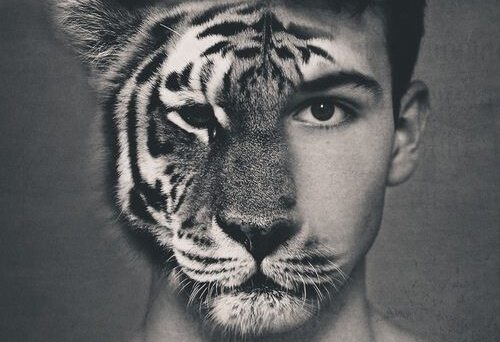 顔の半分が虎の男性
