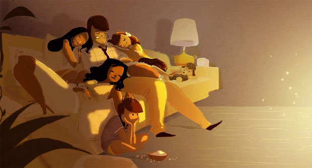 ソファーで眠る家族
