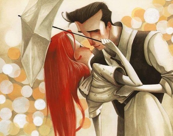 白い傘のカップル