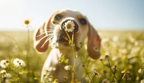 イヌと花