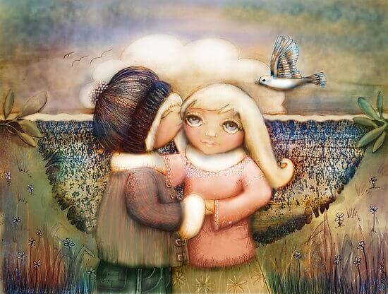 ほほにキスする男の子