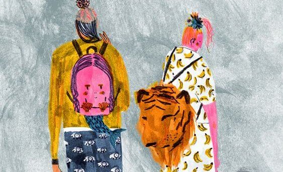 リュックを背負う女性