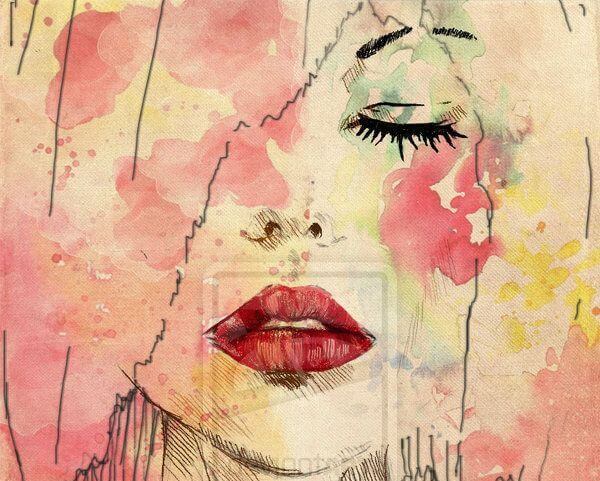 赤い口紅の女性の顔