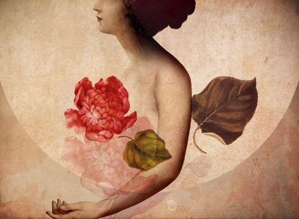 花と葉と女性