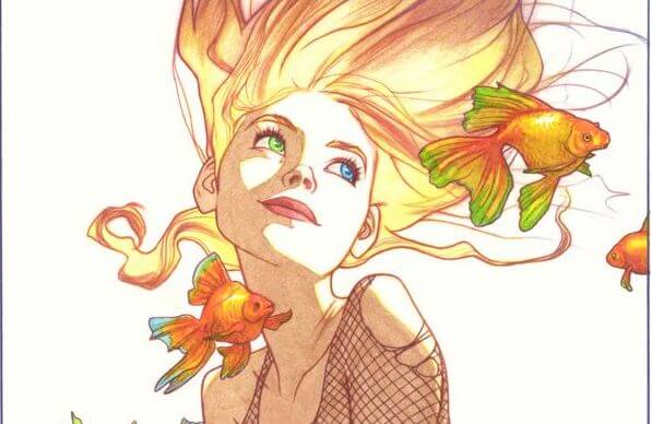 女性と金魚