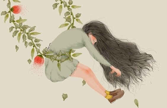 花と揺れる女の子