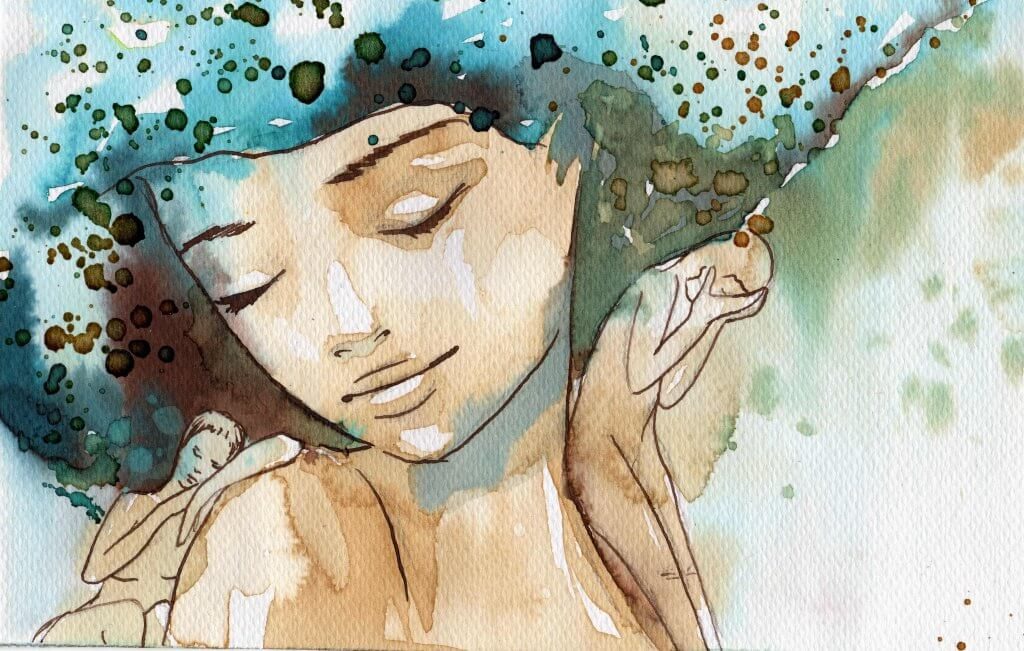 女性水彩画
