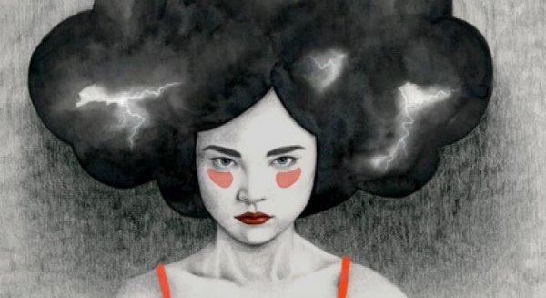 黒い雲と女性