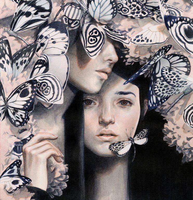 カップルとたくさんの蝶