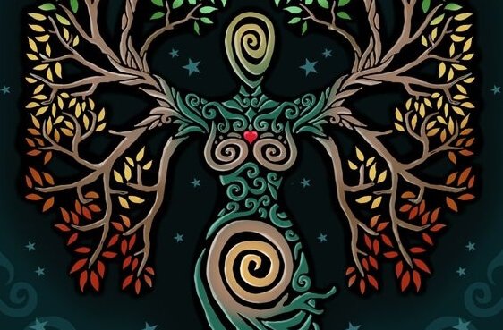 木の模様で描かれた女性